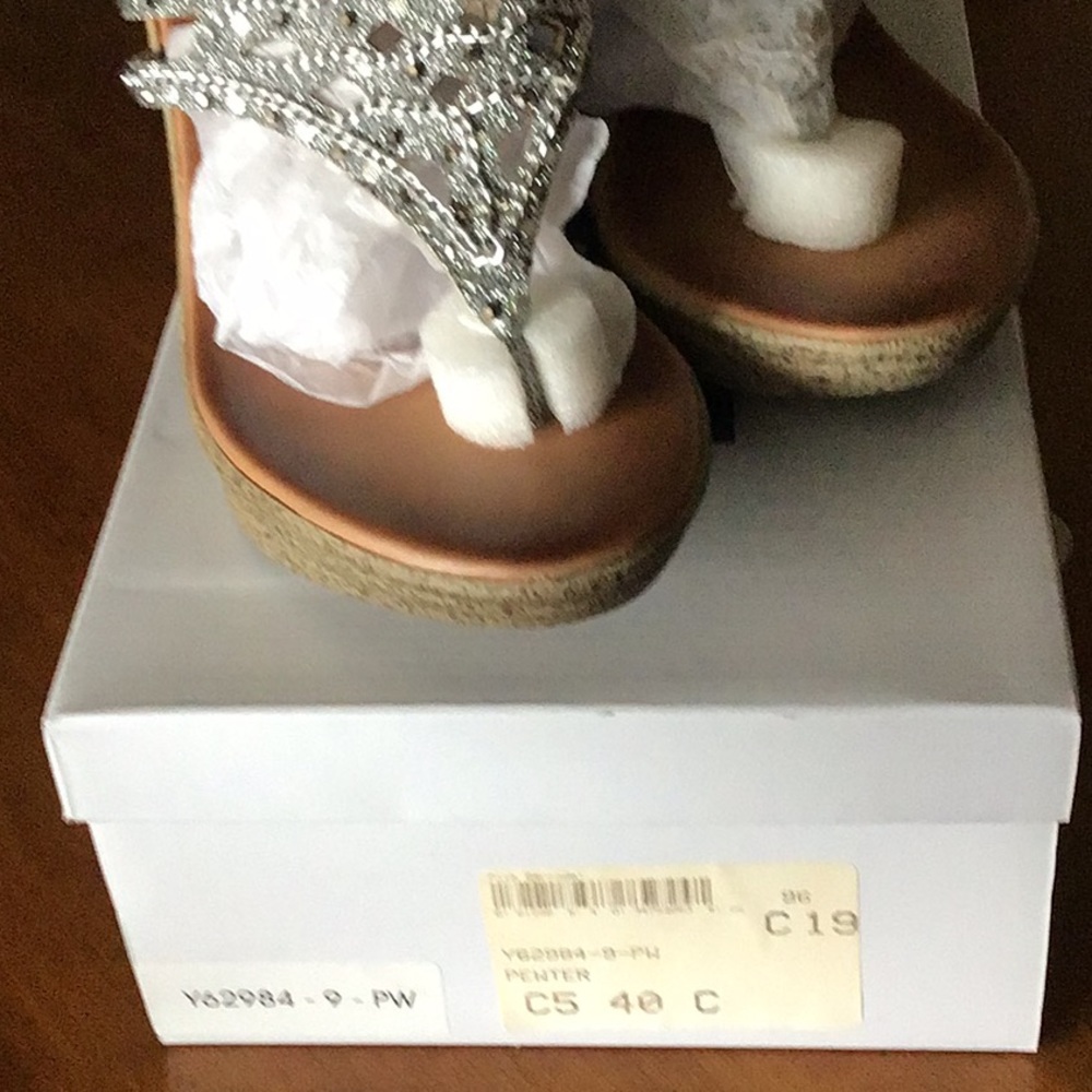 Wedge cork look pewter sandal